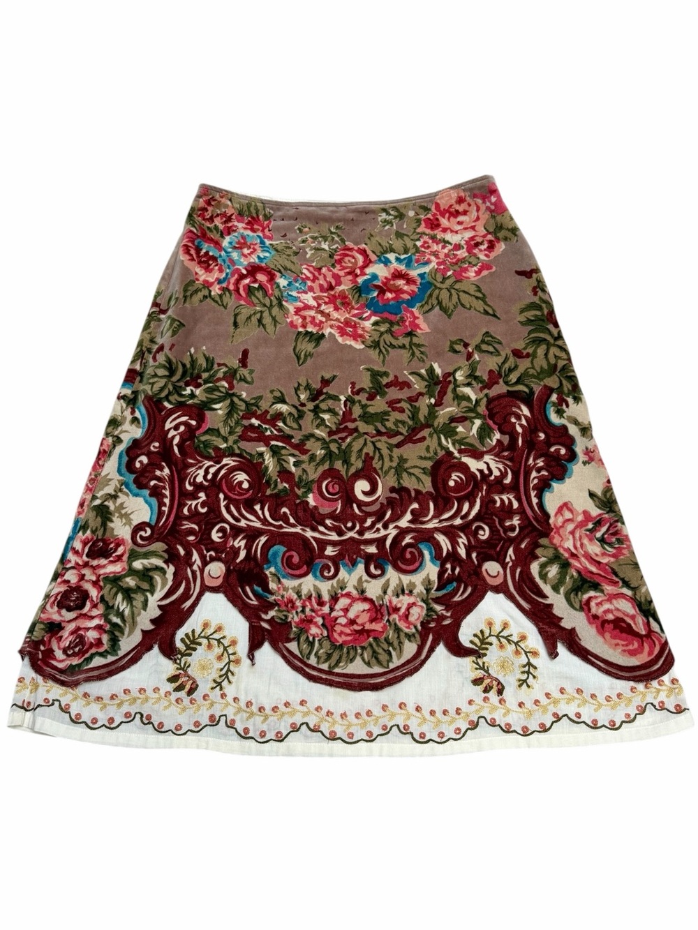 Anthropologie SNAK Burnout Velvet Floral Embroidered Skirt Size 8 Boho